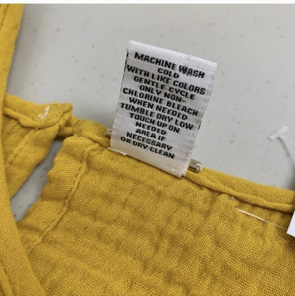 Magashoni Midi Dress Organic Gauze Size Small Yellow Button Front Short Sleeve - Picture 9 of 15